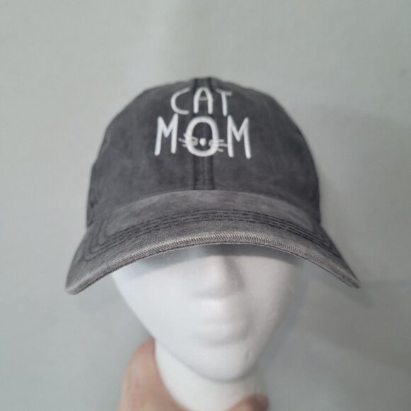Cat Mom Hat Cap Womens Grey Distressed Adjustable Strapback Cotton‎ Ballcap - Picture 3 of 10